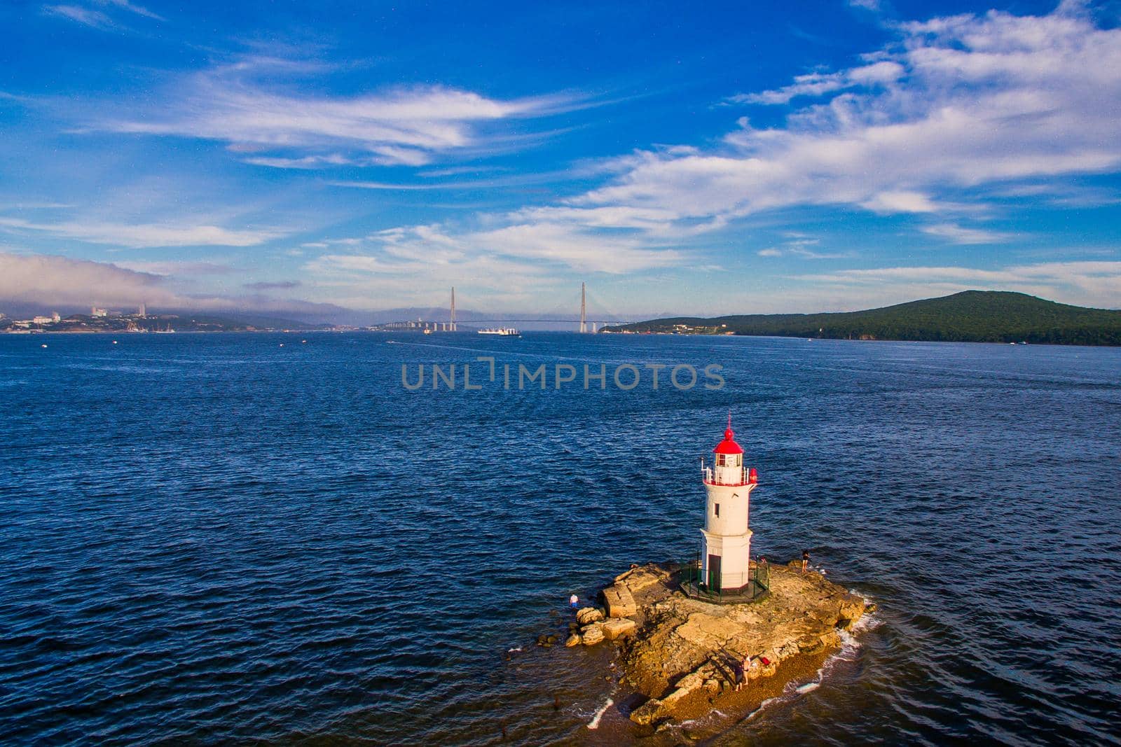 Vladivostok, Russia. Seascape with a view of the Tokarevsky lighthouse.