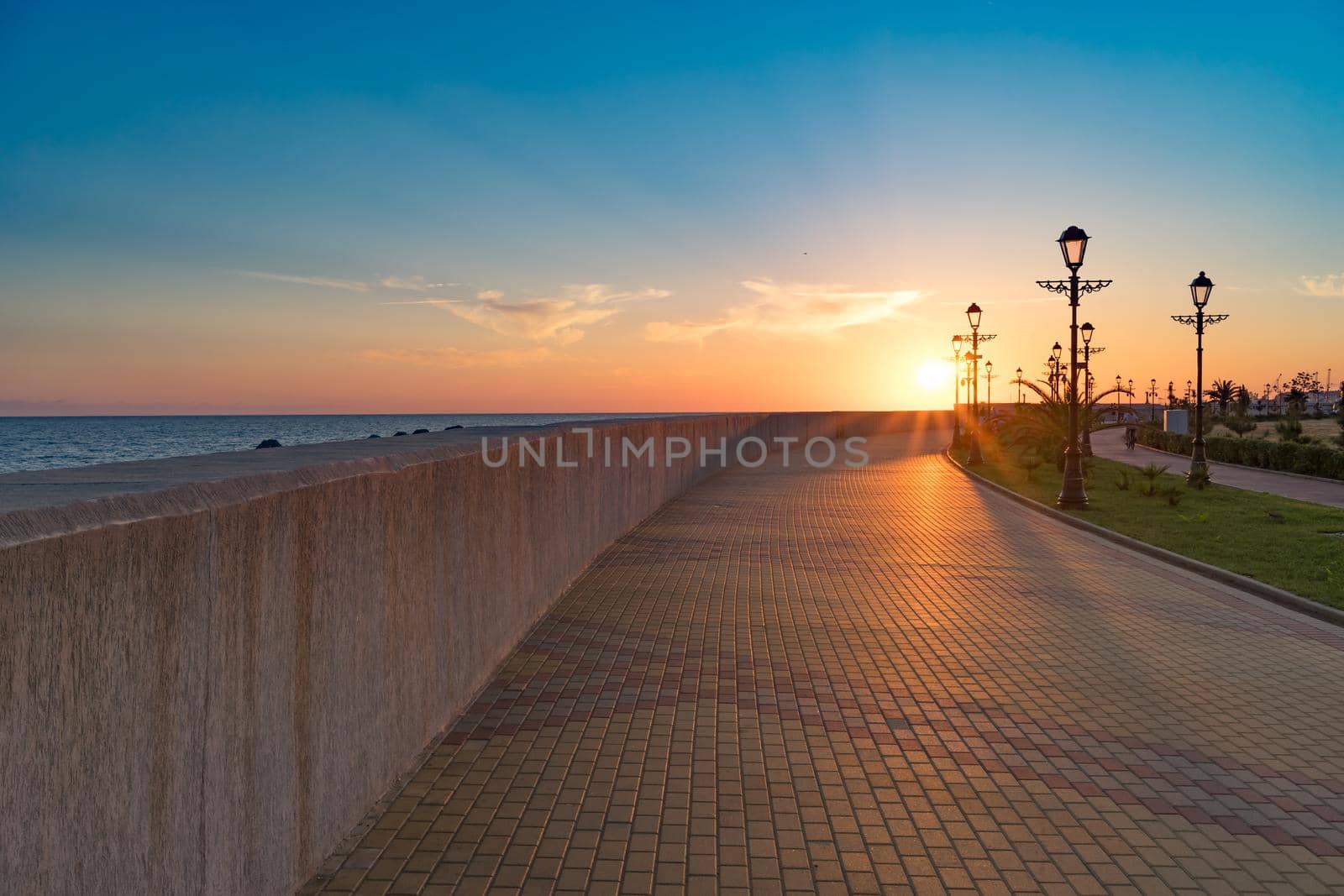 Sochi, Russia-June 9, 2018 Sochi embankment during sunset in summer without people.