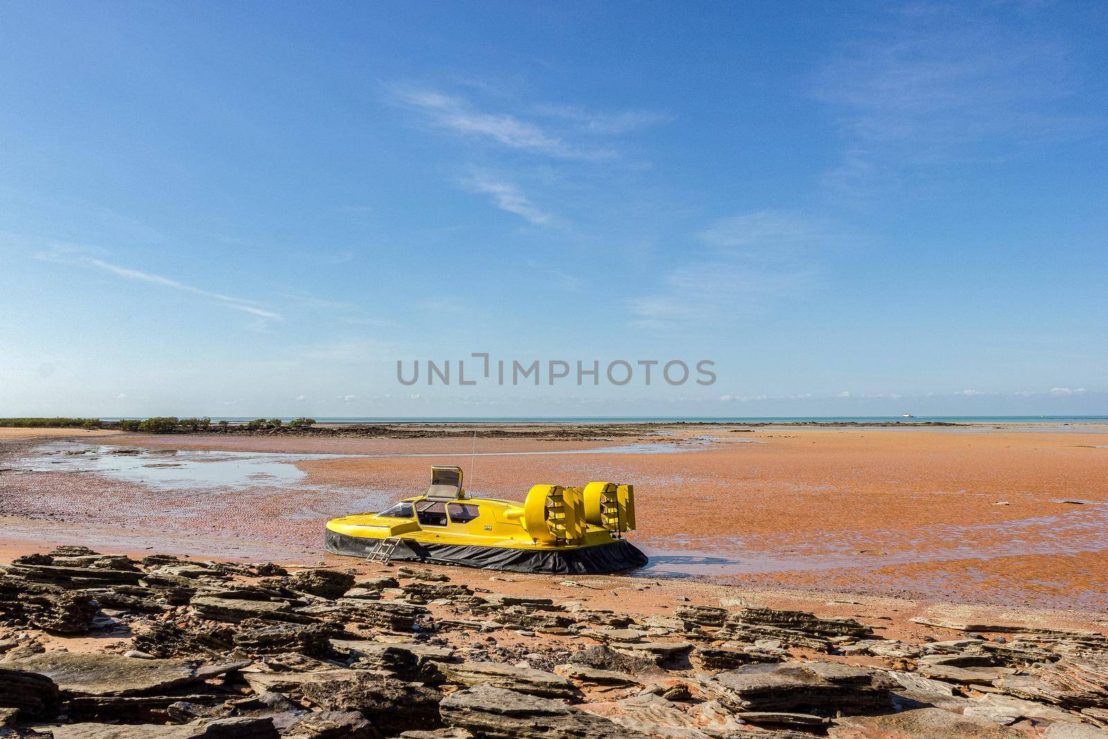 yellow hovercraft at a beautiful beach in broom, wa