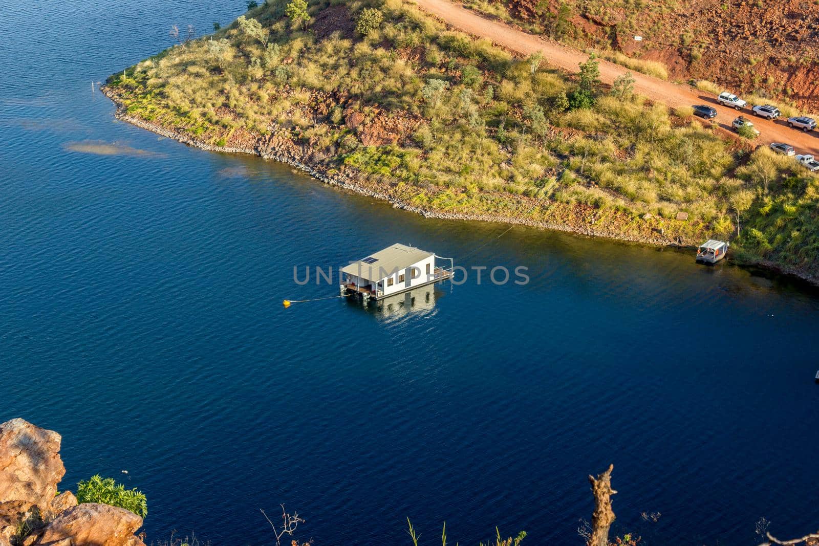 view over a house boat in Lake Argyle,Western Australia's largest man-made reservoir by volume. near the East Kimberley town of Ku by bettercallcurry