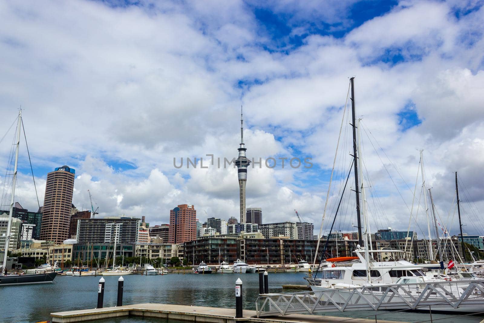 Auckland Harbor and Sky tower with diffrents boats, the landmark in NZ, Auckland , New Zealand by bettercallcurry