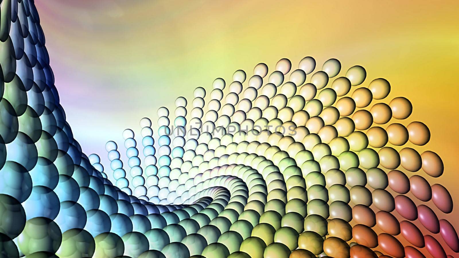 Abstract background with rainbow spheres in a spiral. For design and network