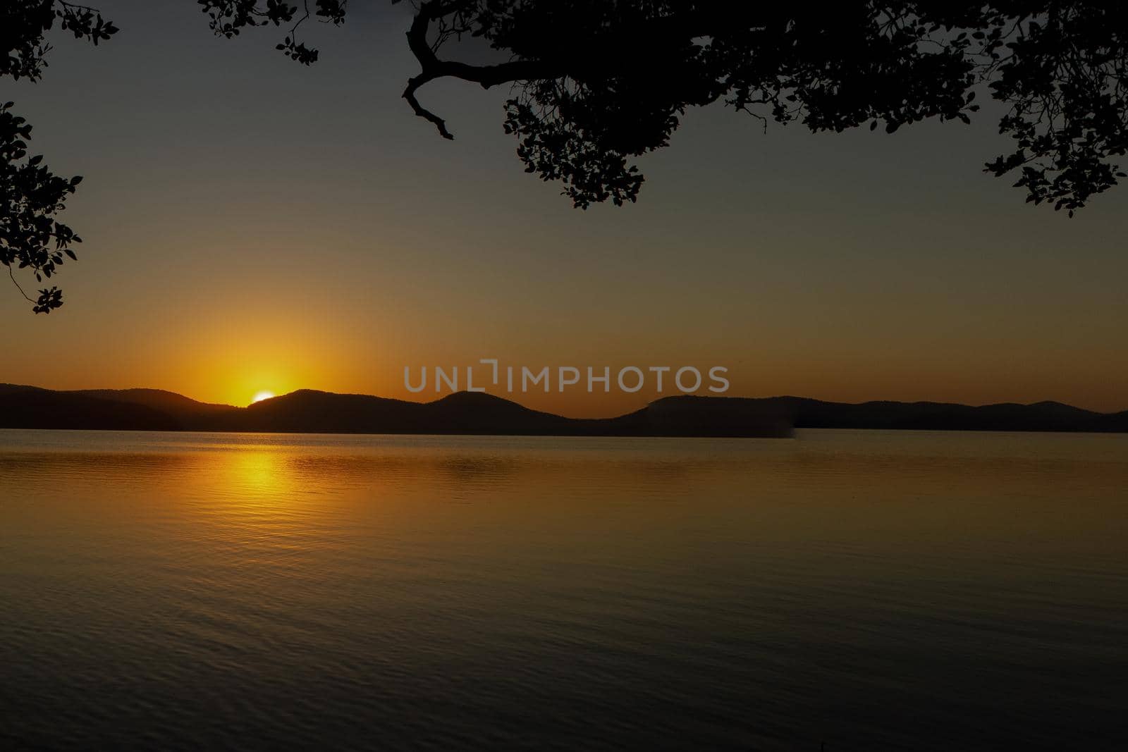 beautiful sunset over Watson Taylors Lake in Crowdy Bay National Park, New South Wales