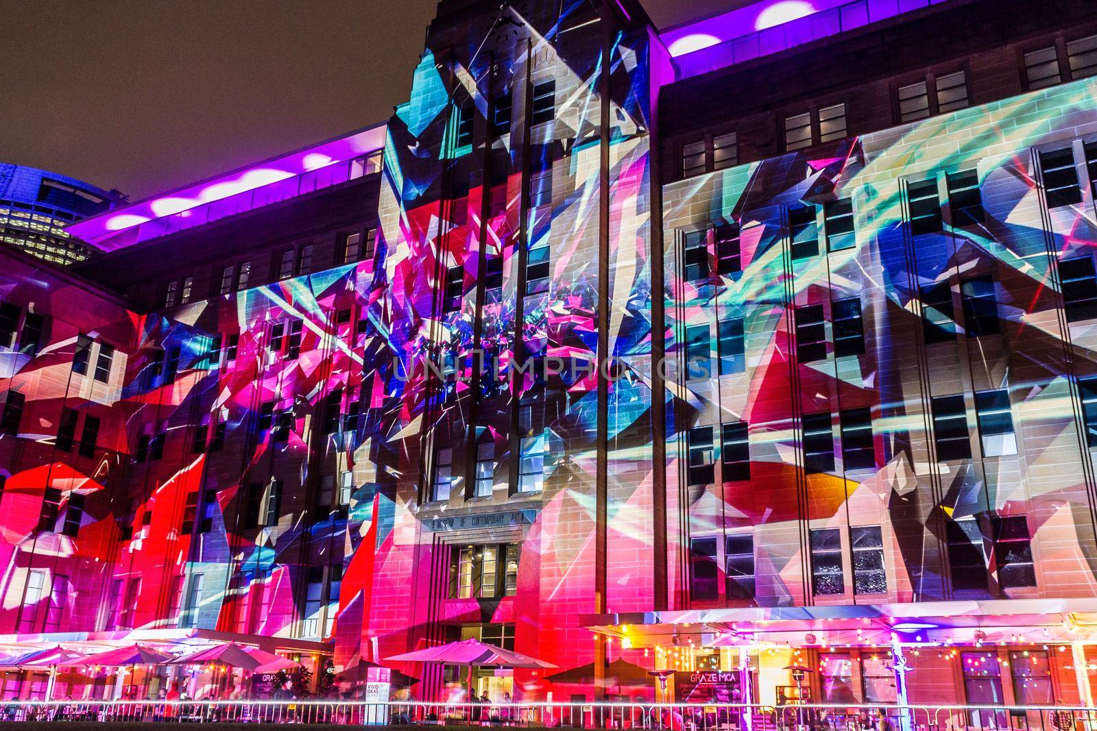 SYDNEY, AUSTRALIA. On May 22, 2015. - An annual outdoor lighting festival with immersive light installations and projections Vivid Sydney the image at Customs House building. by bettercallcurry