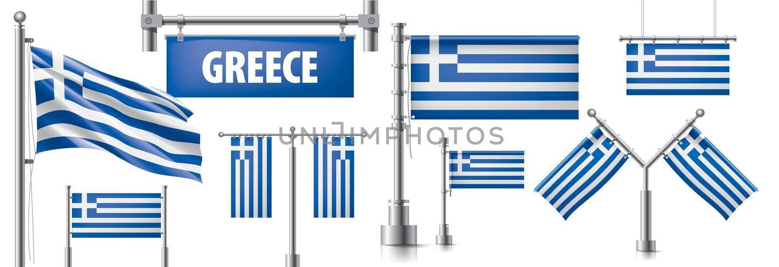 Vector set of the national flag of Greece in various creative designs.