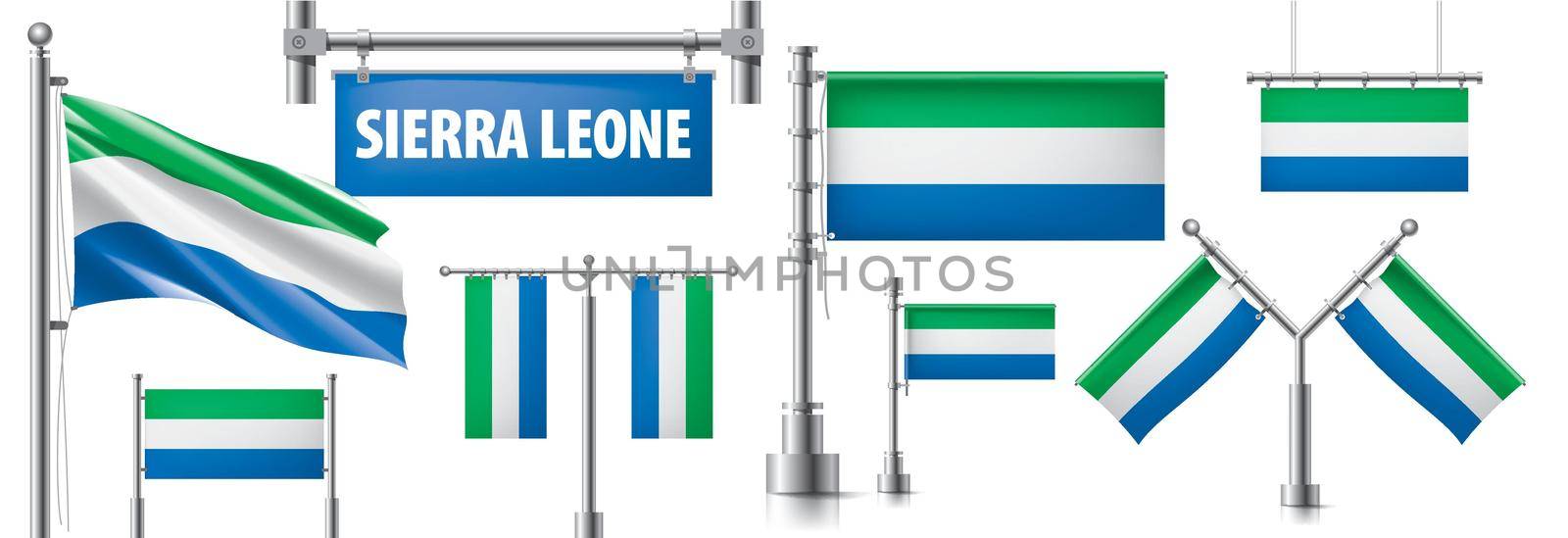 Vector set of the national flag of Sierra Leone in various creative designs.