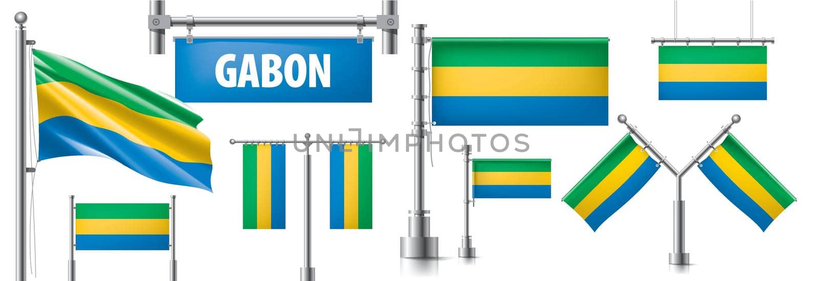 Vector set of the national flag of Gabon in various creative designs by butenkow