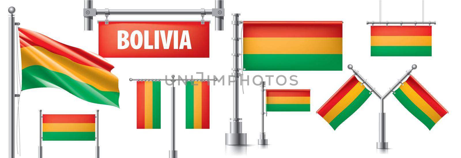 Vector set of the national flag of Bolivia in various creative designs by butenkow