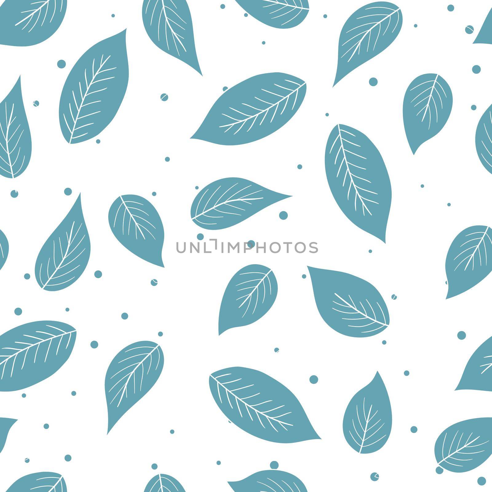 Floral seamless pattern with blue exotic leaves on white background. Tropic branches. Fashion vector stock illustration for wallpaper, posters, card, fabric, textile. by allaku