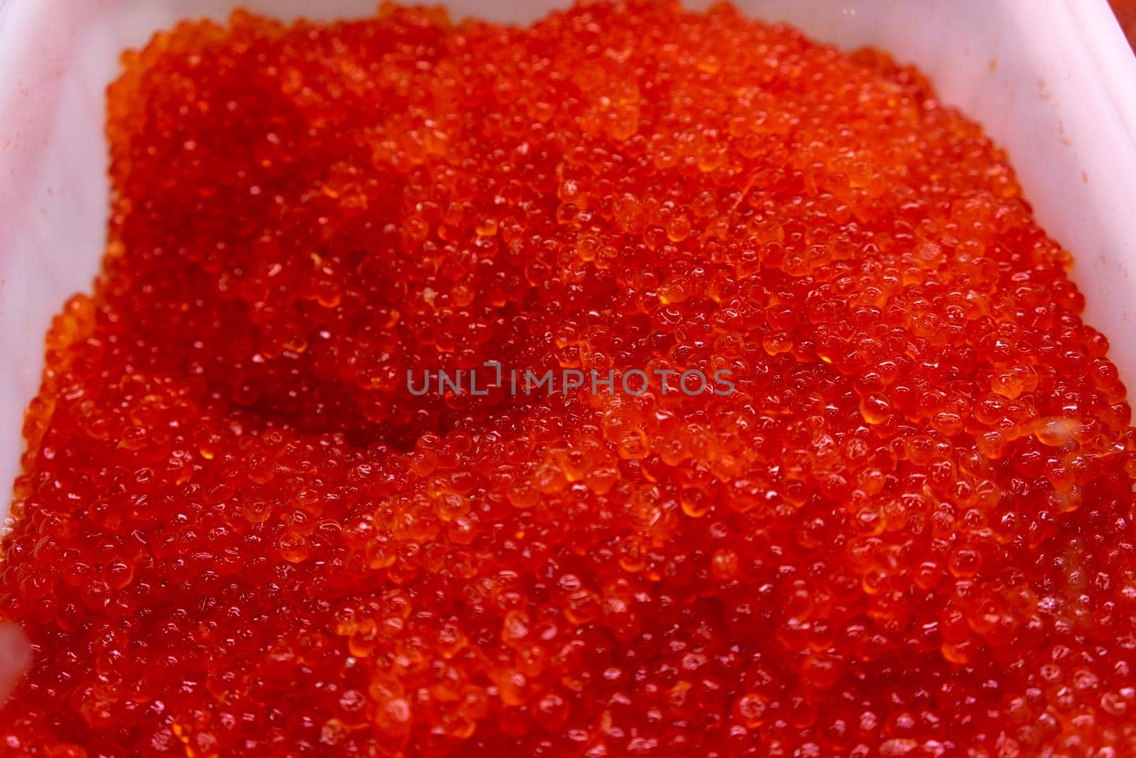 Petropavlovsk-Kamchatsky, Russia. red caviar on display at the seafood market.