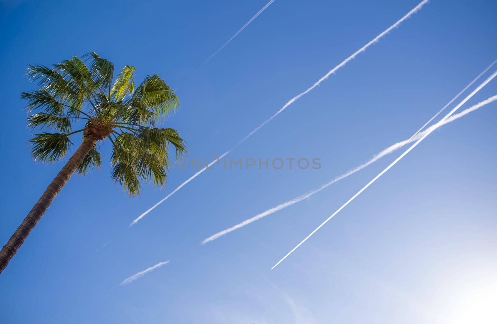 blue sky with many clouds lines made of aircraft by aprilphoto