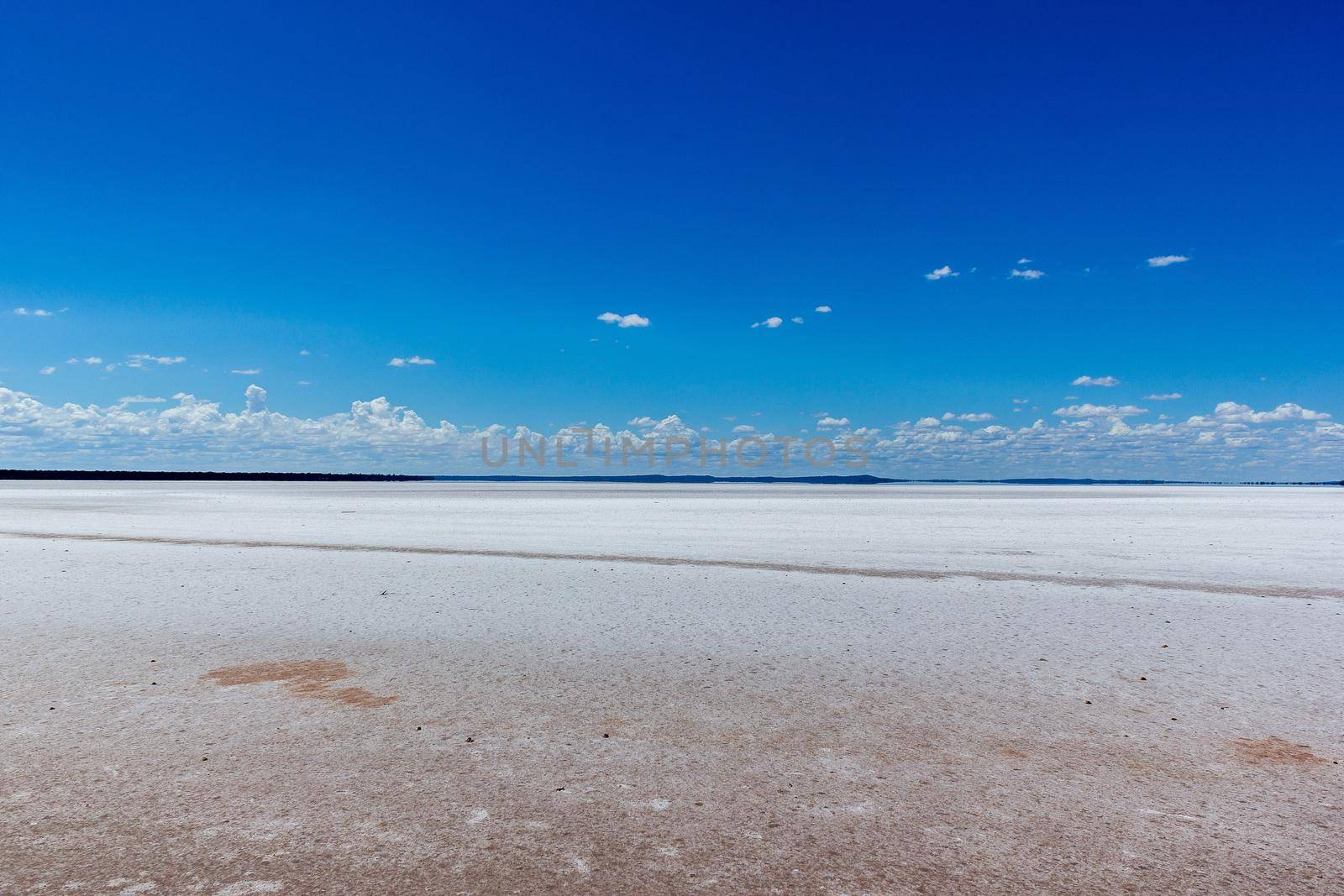 Salt lake in Western Australia with some clouds, Australia.