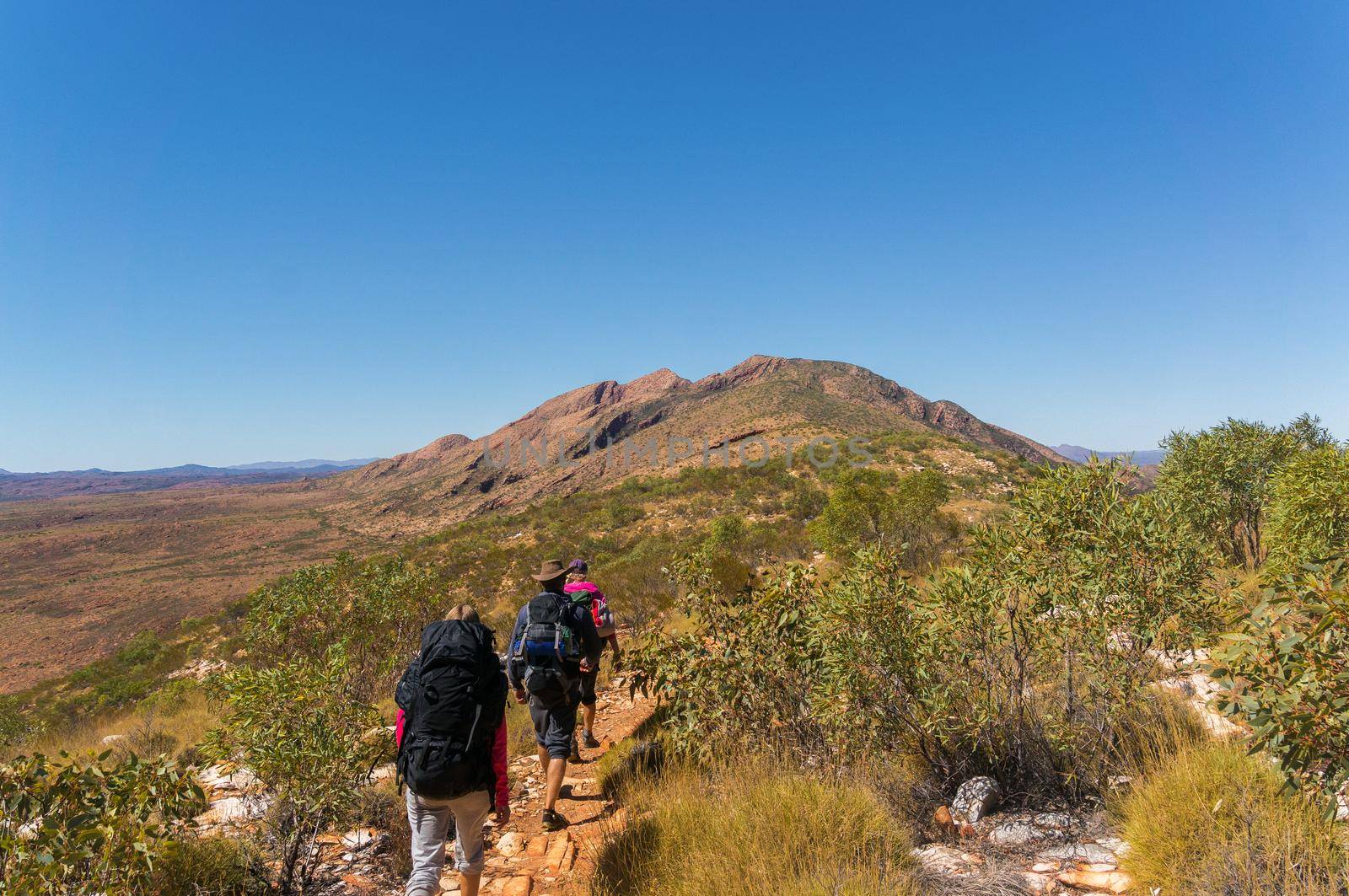 a group of Hikers on the way to the top of Mount Sonder just outside Alice Springs, West MacDonnel National Park, Australia by bettercallcurry