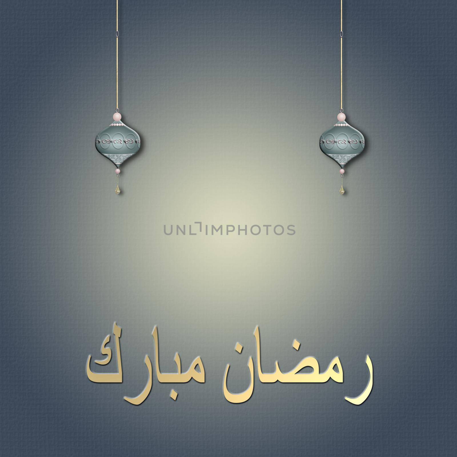 Ramadan Kareem gold greeting card, banner. Arabic text translation Happy Ramadan. 3D render