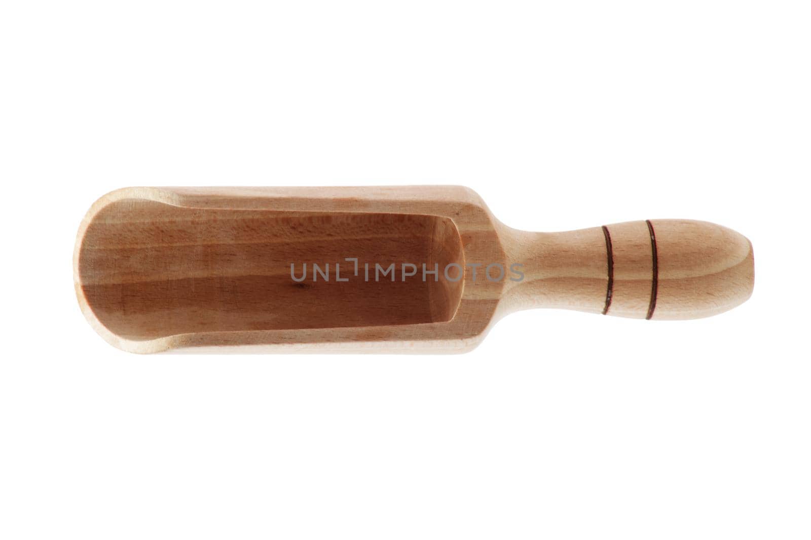 Top view of wooden scoop on white background with clipping path
