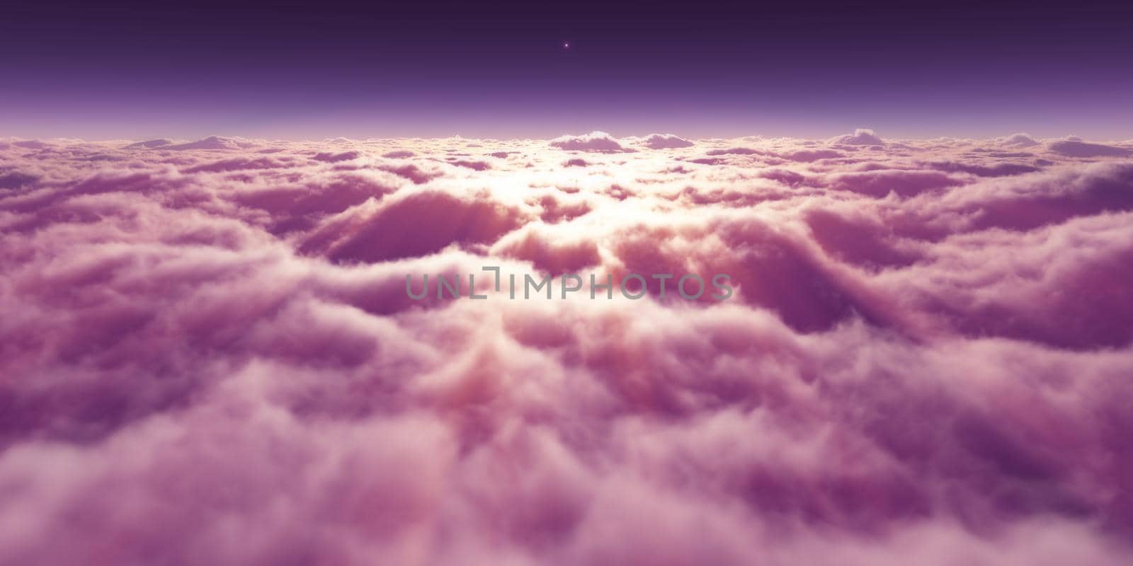 dream fly above clouds ray light, 3d rendering illustration