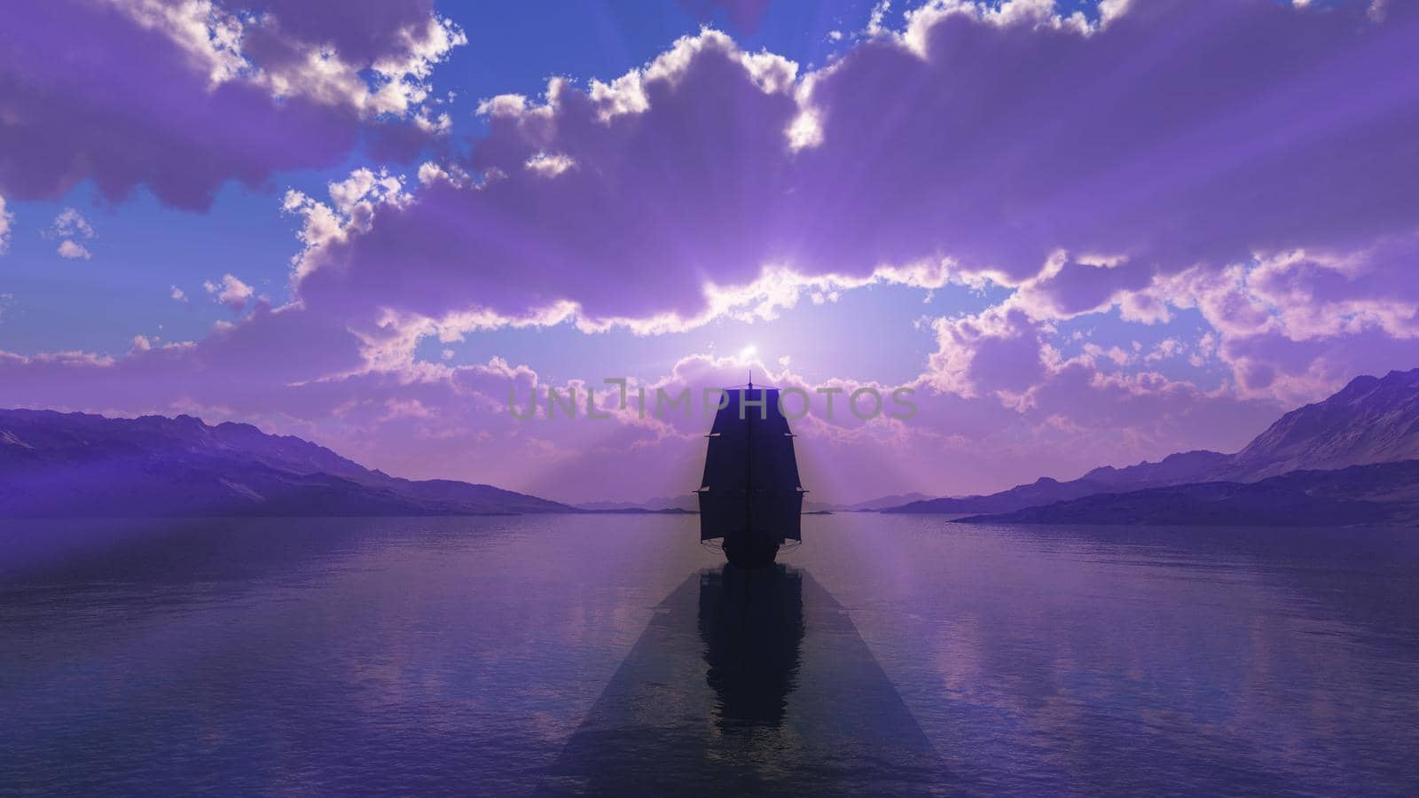 old ship at sea sunset illustration by alex_nako