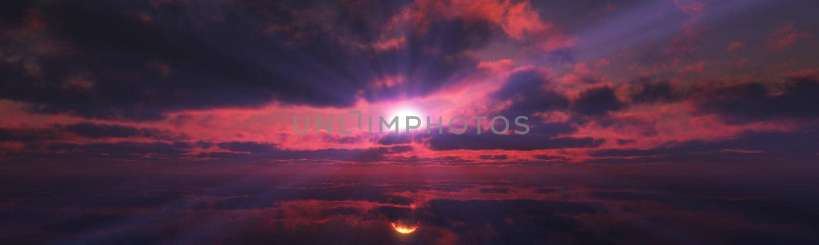 sunset calmly sea sun ray 3d render illustration