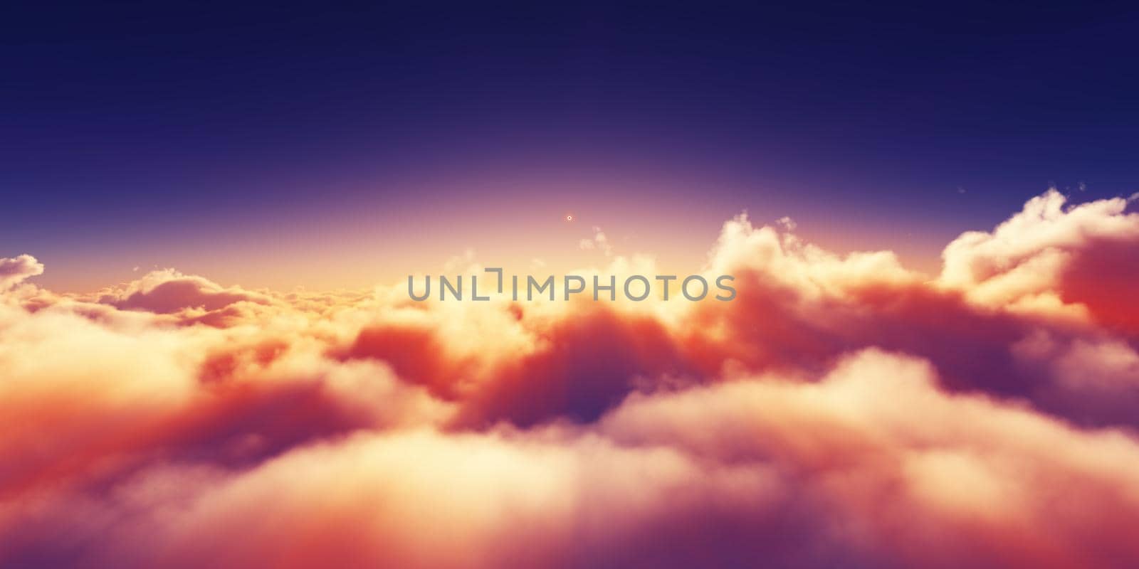 above clouds sunrise sun ray illustration, 3d rendering