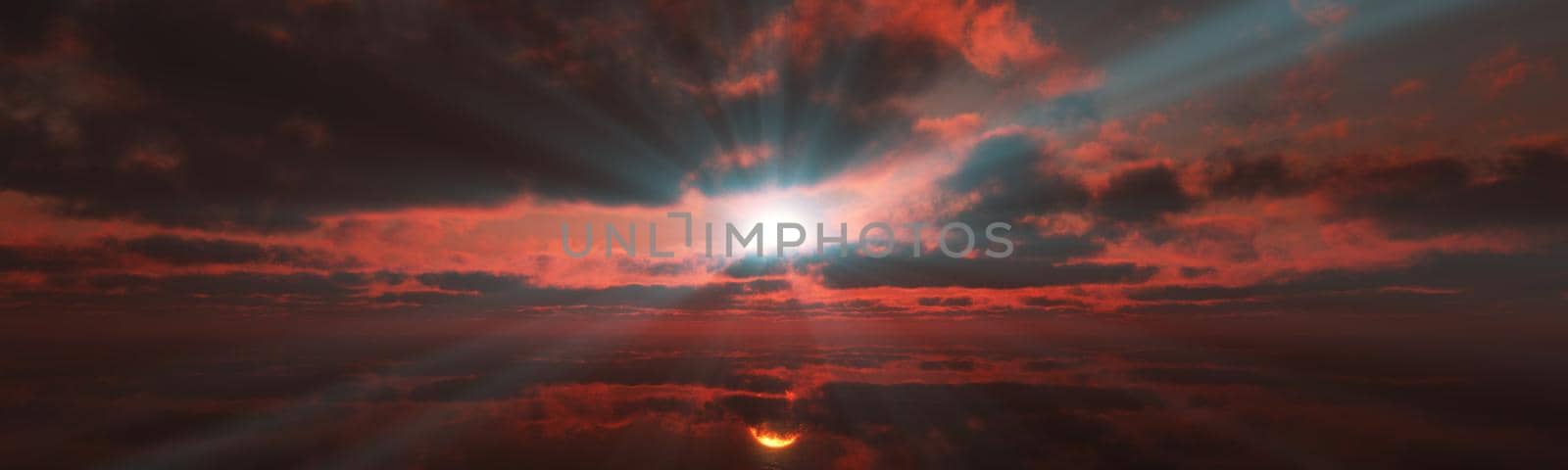 sunset calmly sea sun ray 3d render illustration