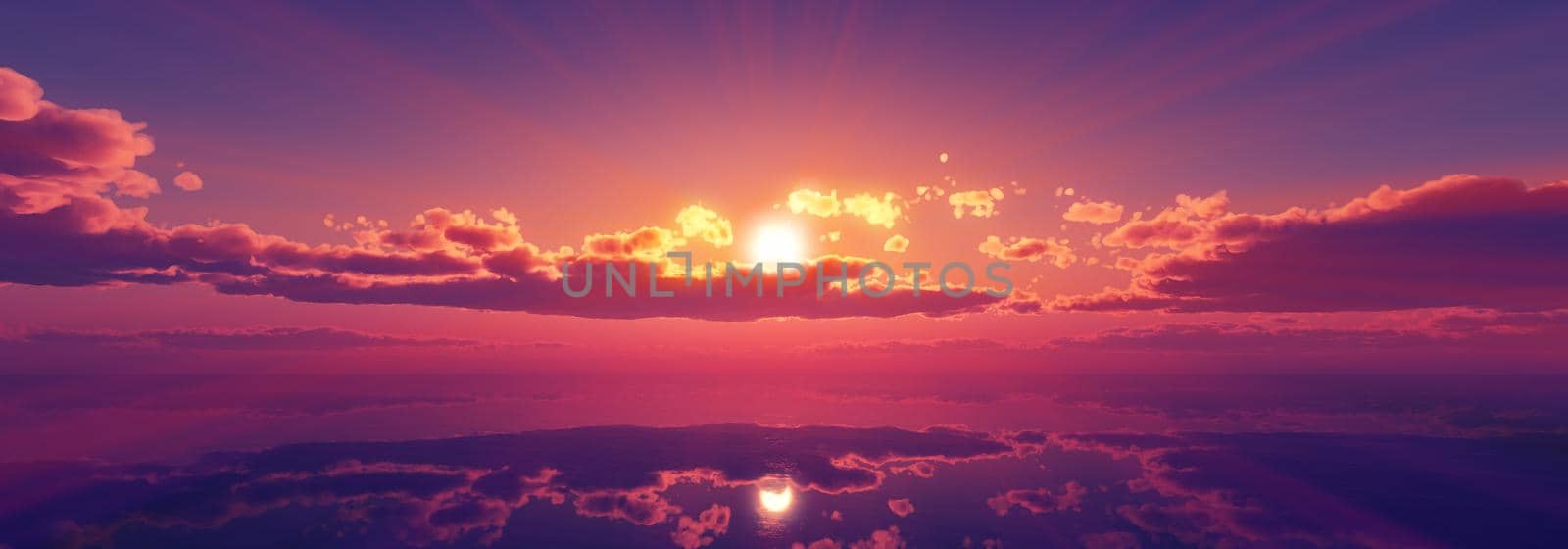 sunset calmly sea sun ray 3d render illustration