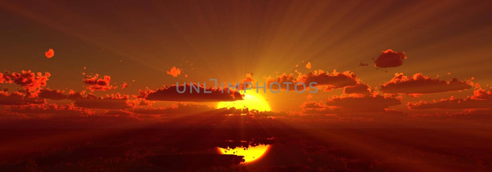 sunset calmly sea sun ray 3d render illustration