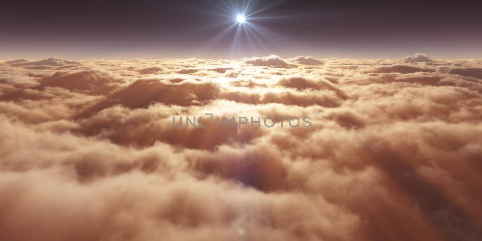 dream fly above clouds ray light, 3d rendering illustration