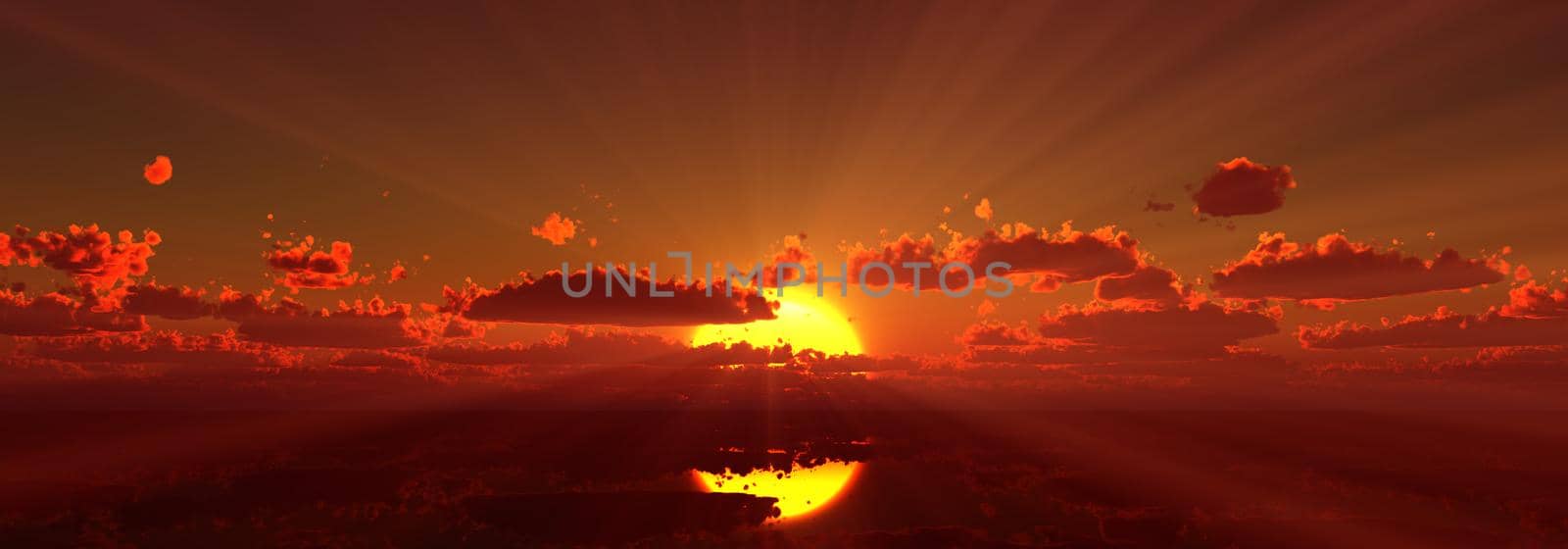 sunset calmly sea sun ray 3d render illustration