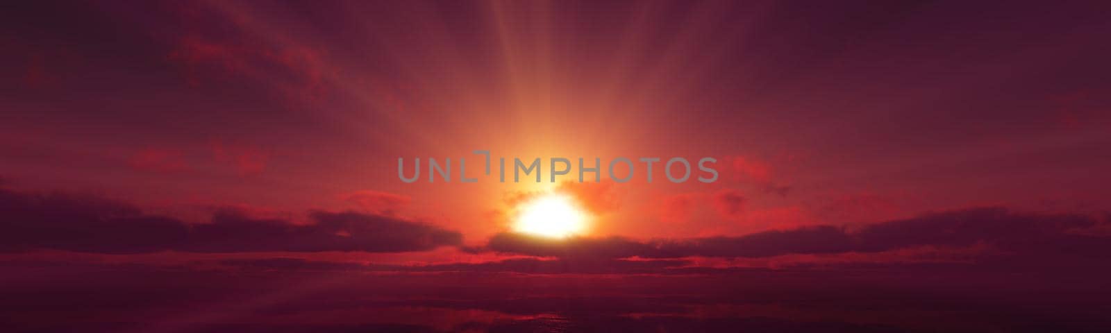 sunset calmly sea sun ray 3d render illustration