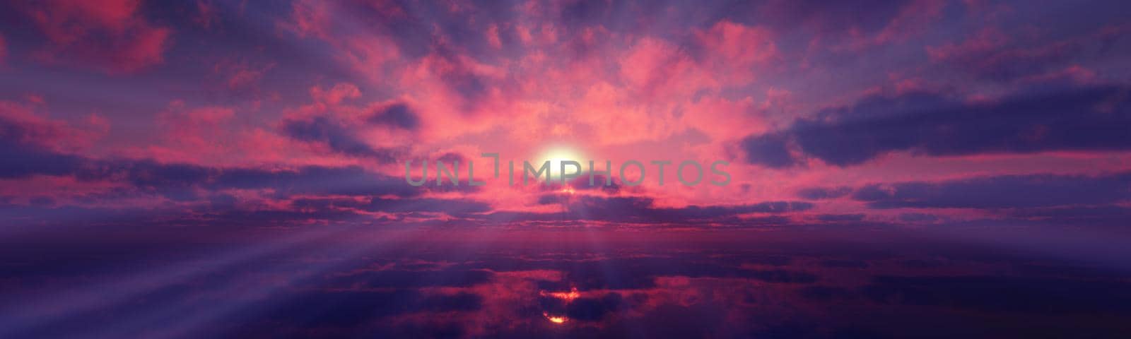 sunset calmly sea sun ray 3d render illustration