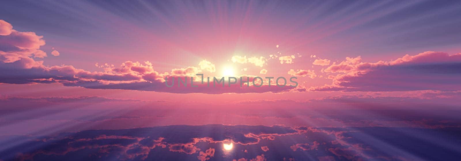 sunset calmly sea sun ray 3d render illustration