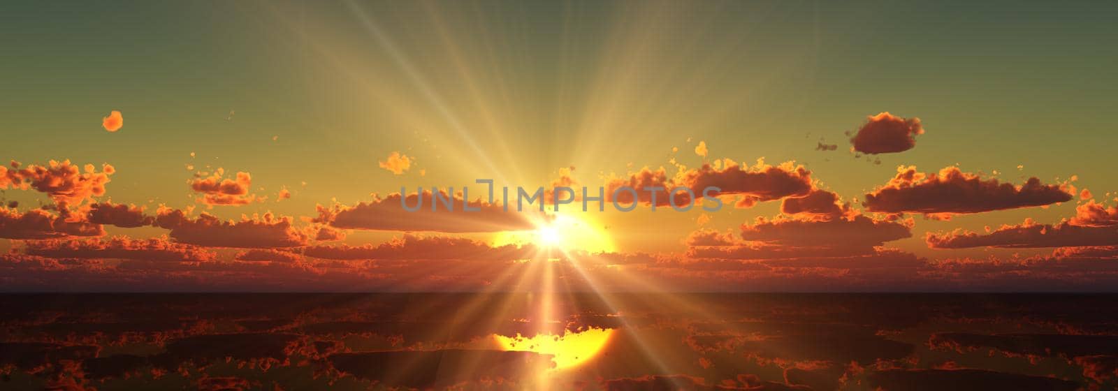 sunset calmly sea sun ray 3d render illustration