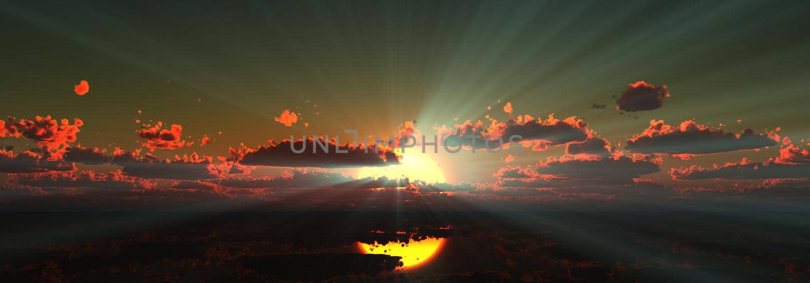 sunset calmly sea sun ray 3d render illustration