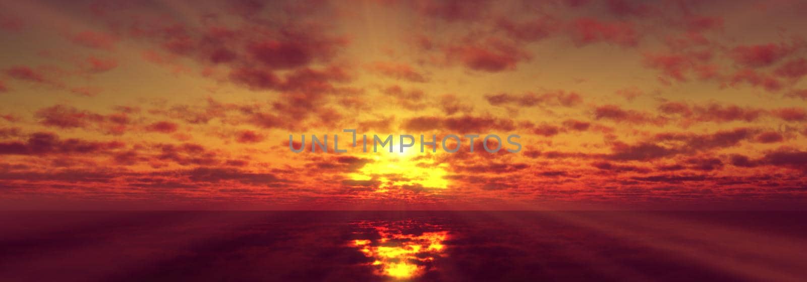 sunset calmly sea sun ray 3d render illustration