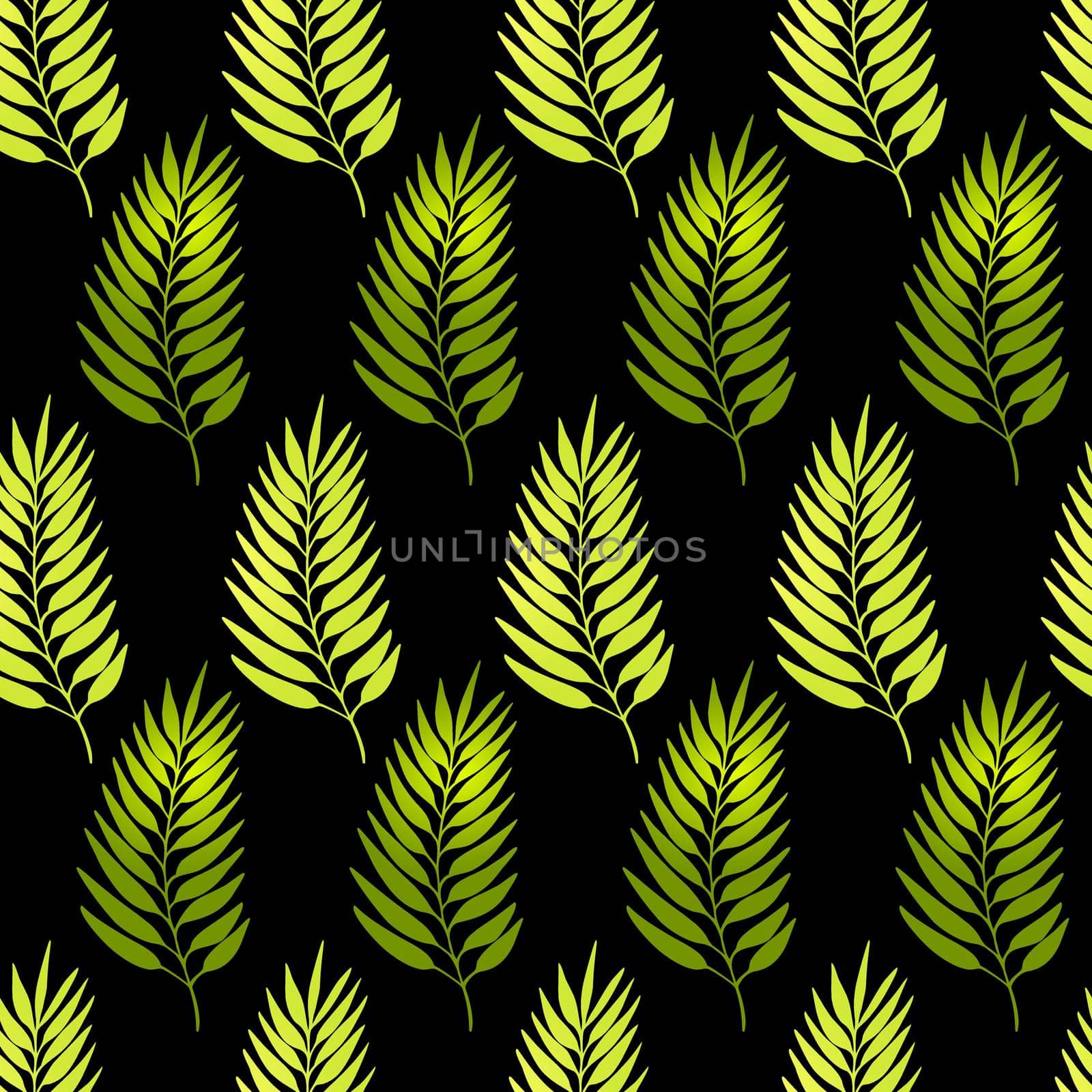 Floral seamless pattern with colorful exotic leaves on black background. Tropic green branches. Fashion vector stock illustration for wallpaper, posters, card, fabric, textile.