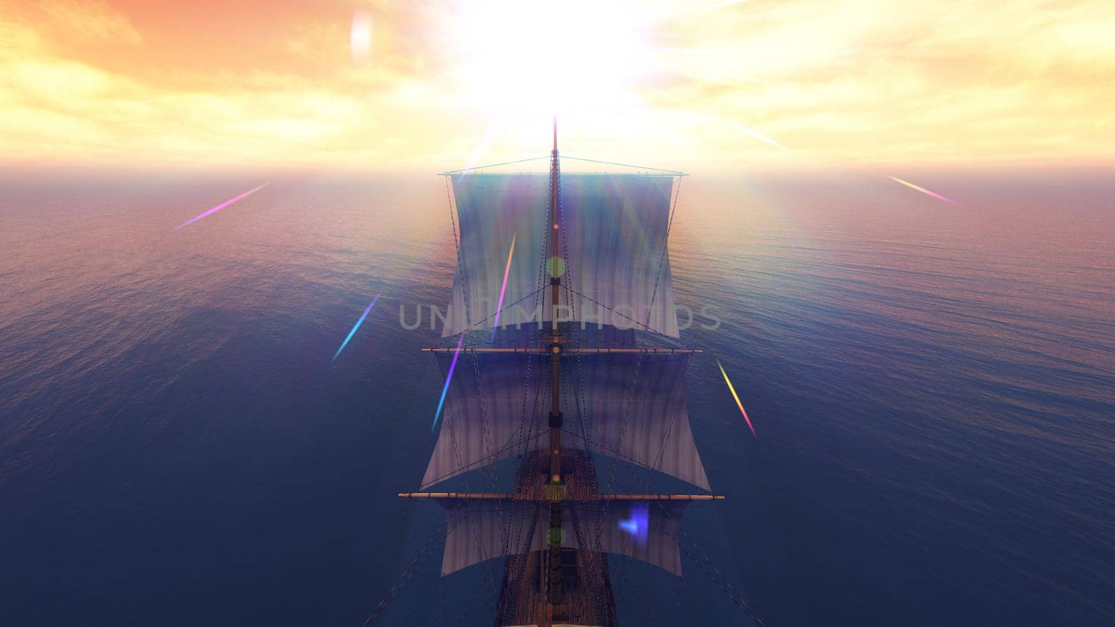 old ship sunset at sea 3d rendering by alex_nako