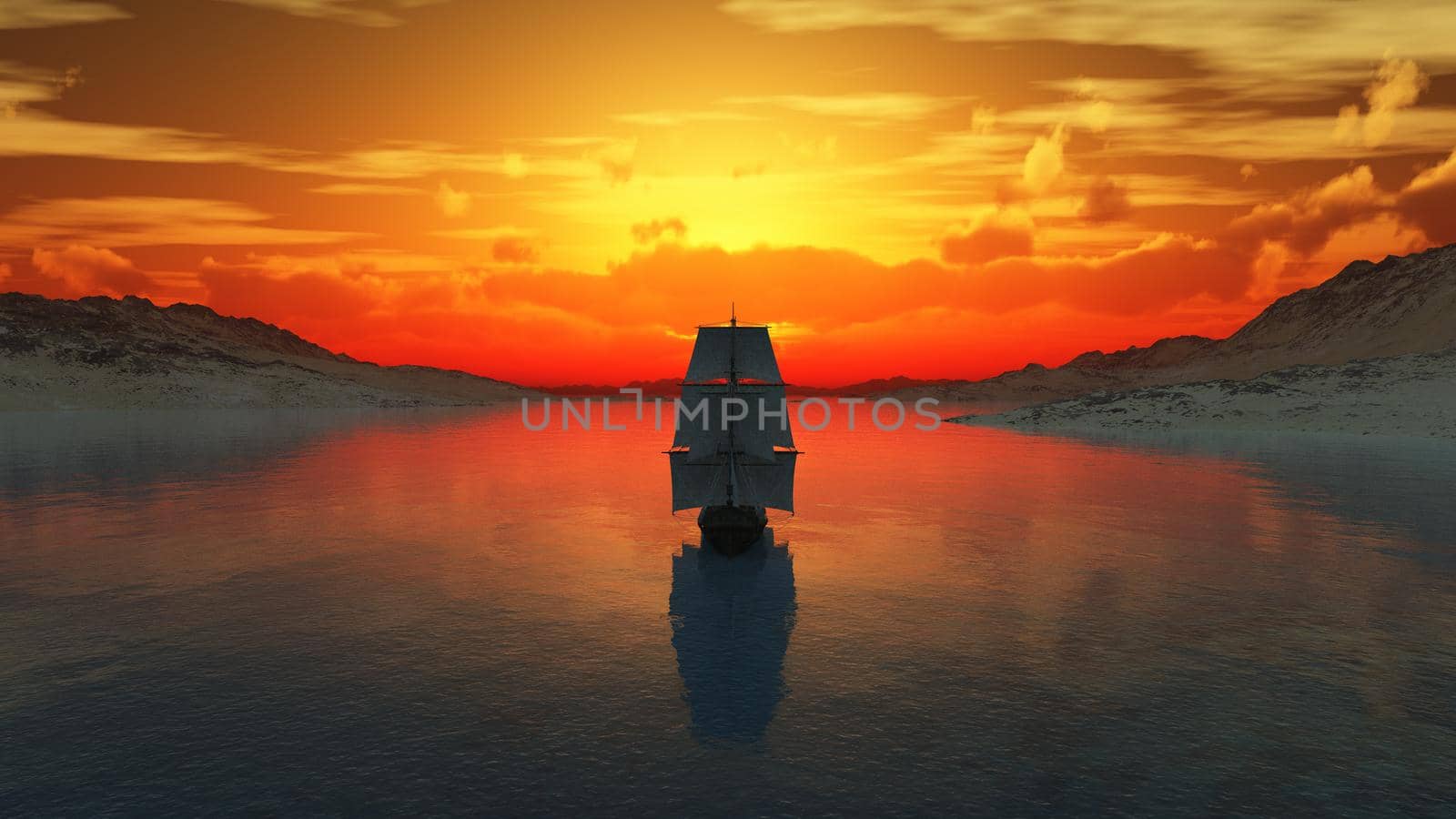 old ship at sea sunset illustration by alex_nako