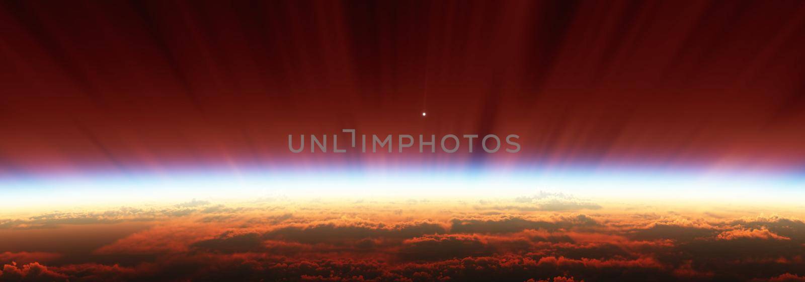 sunrise from space aurora, 3d rendering illustration