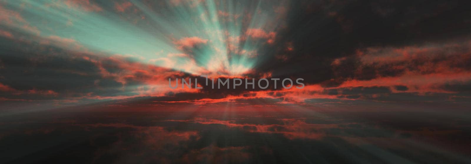 sunset calmly sea sun ray 3d render by alex_nako