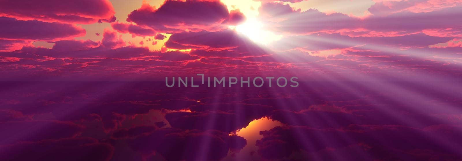 sunset calmly sea sun ray 3d render illustration