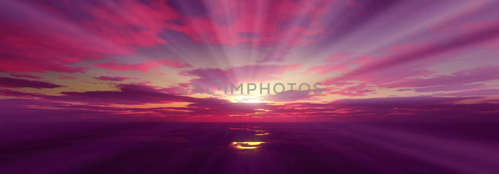 sunset calmly sea sun ray 3d render illustration