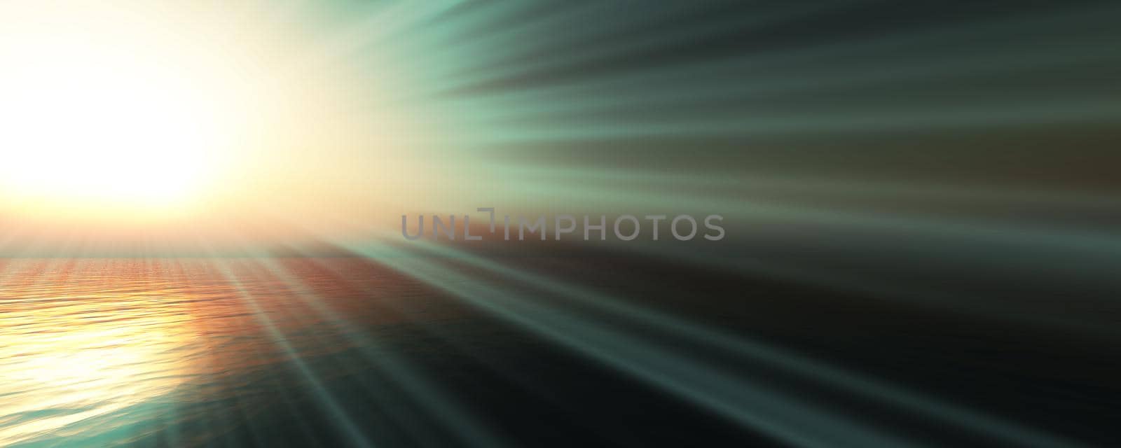 sunset sea sun ray clear sky. 3d rendering by alex_nako