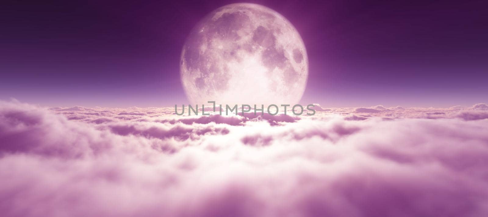 above clouds full moon illustration, 3d rendering