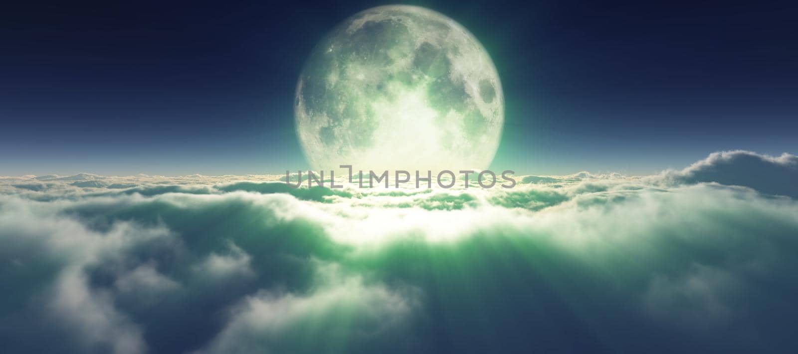 above clouds full moon illustration, 3d rendering