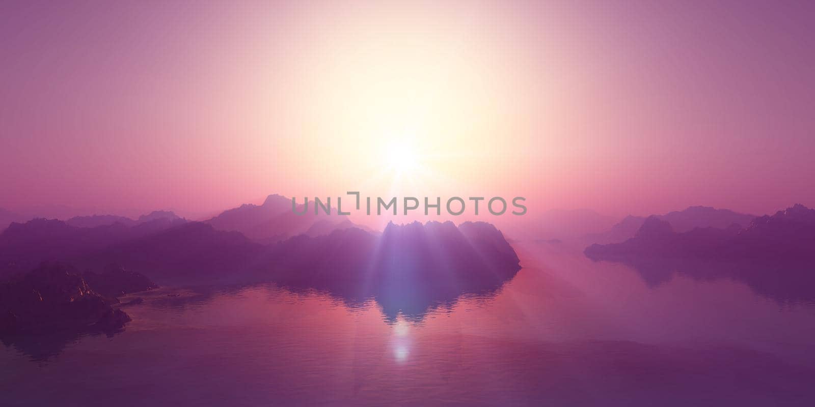 above islands in sea sunset, illustration by alex_nako