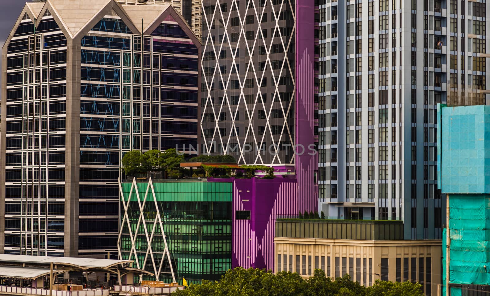 Detail of Modern Office building in downtown Bangkok. Modern architecture building background good for patterns and backgrounds. Selective focus.