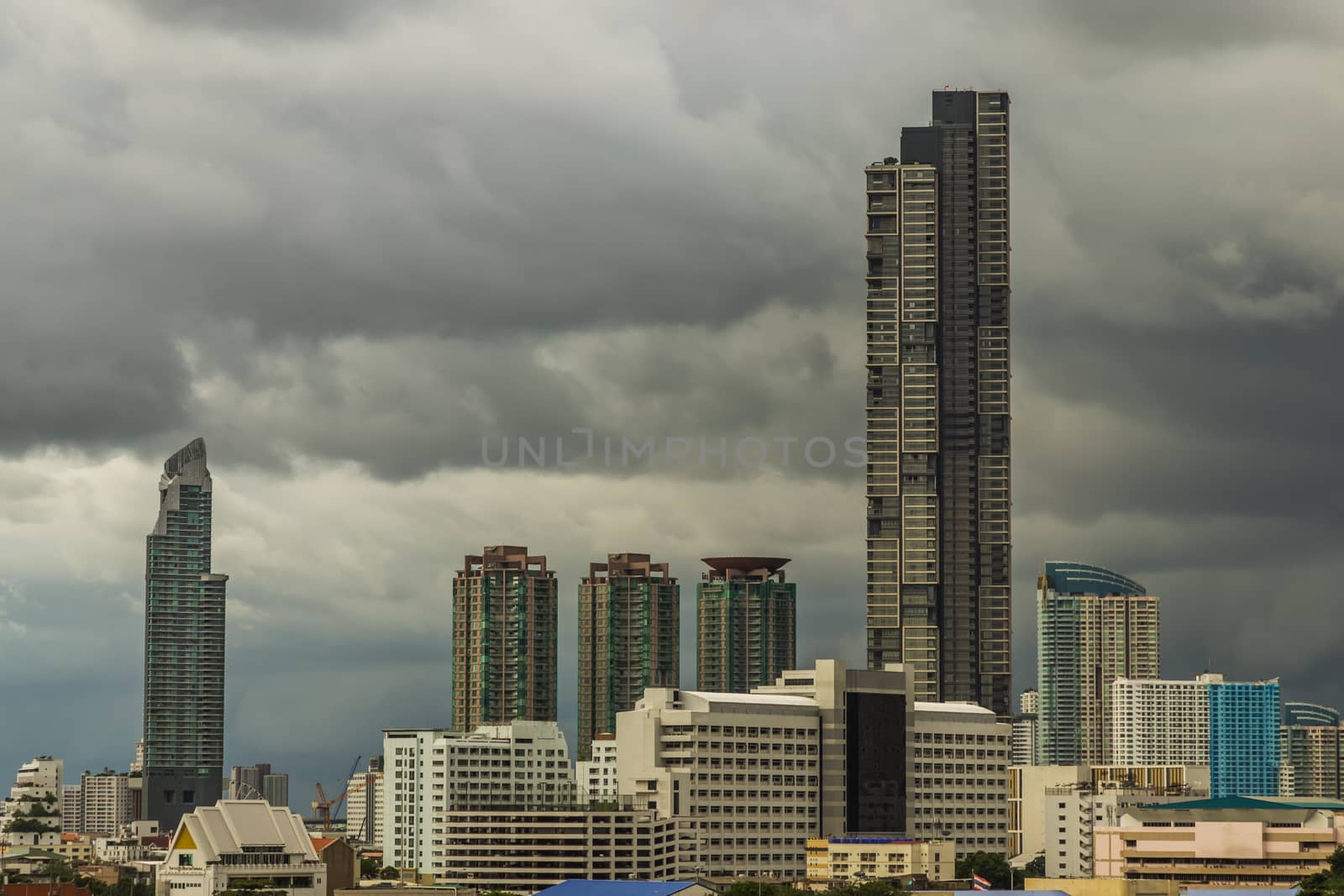 Bangkok beautiful skyscrapers. Bangkok city district office building and center for business in the evening. Selective focus.