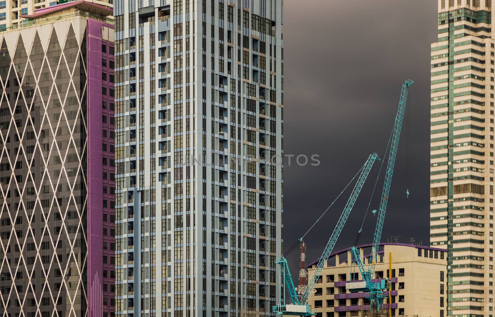 Detail of Modern Office building in downtown Bangkok. Modern architecture building background good for patterns and backgrounds. Selective focus.