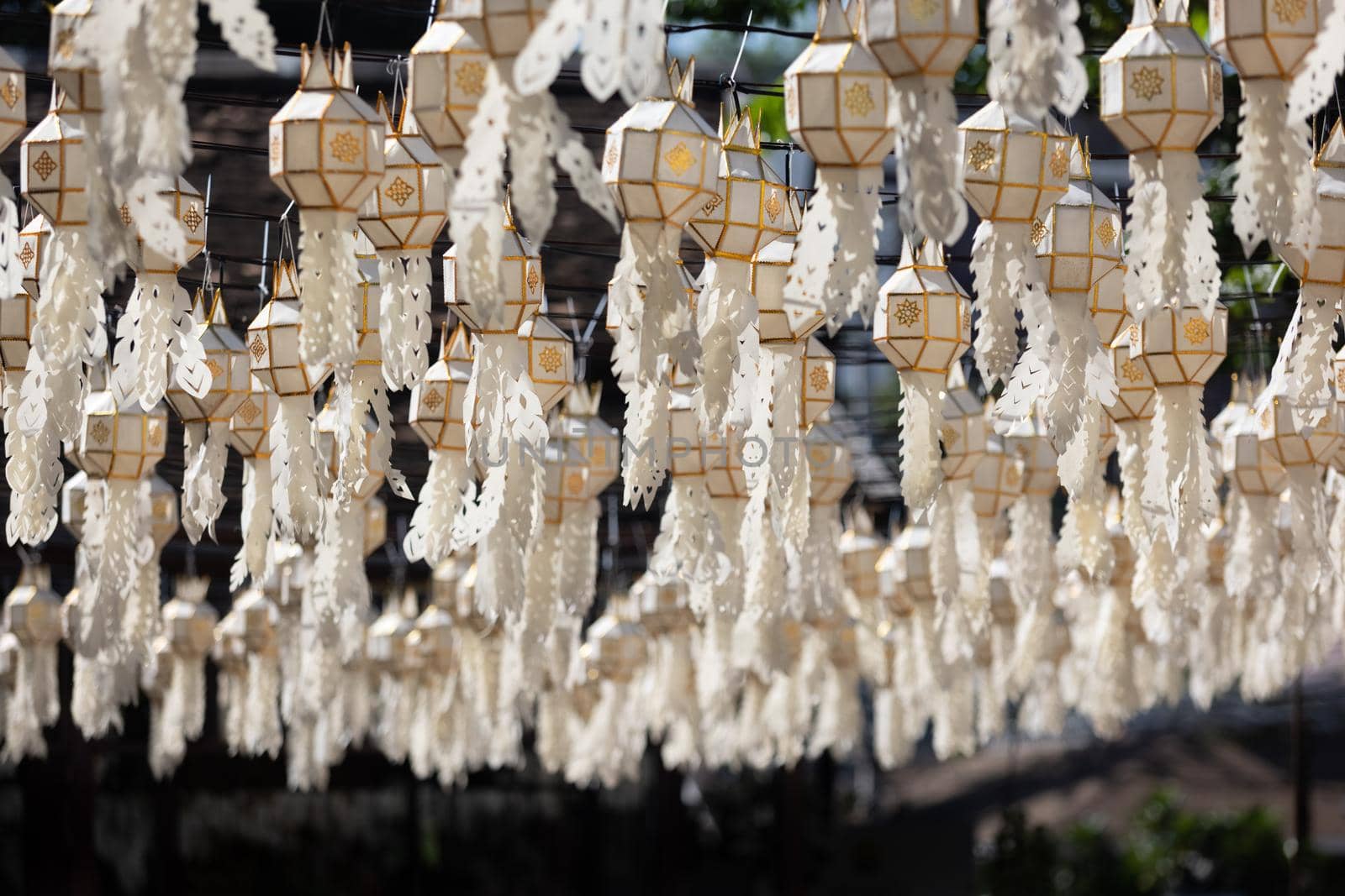 Yee Peng Festival (Yi Peng) Chiang Mai. Paper lanterns decorated in downtown,Chiang Mai ,Thailand.