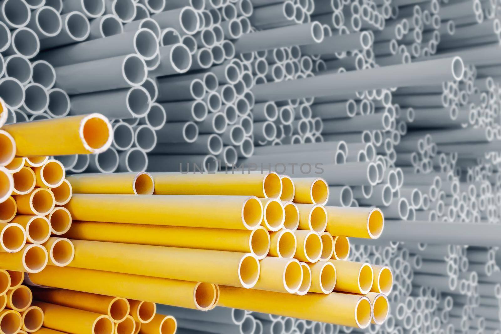 Yellow PVC pipes for electric conduit